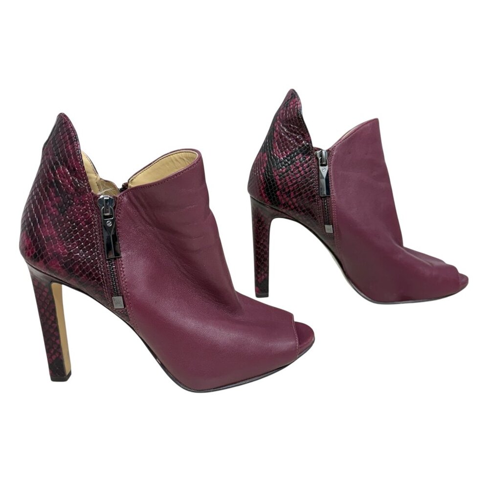 Michael Kors Alane Leather and Python Embossed Open-Toe Ankle Boots women's sz 7